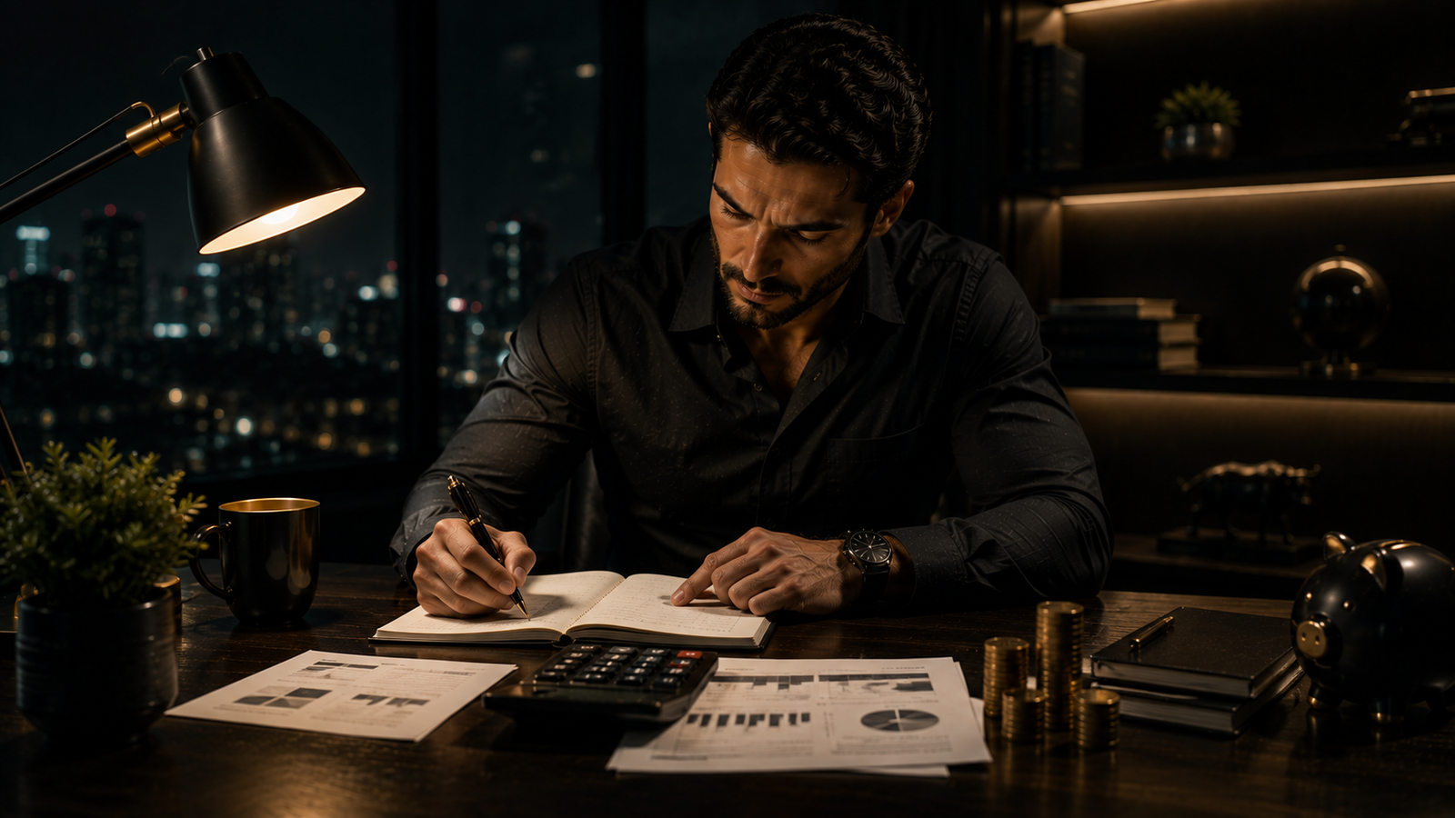 Homem organizando suas finanças pessoais em um escritório