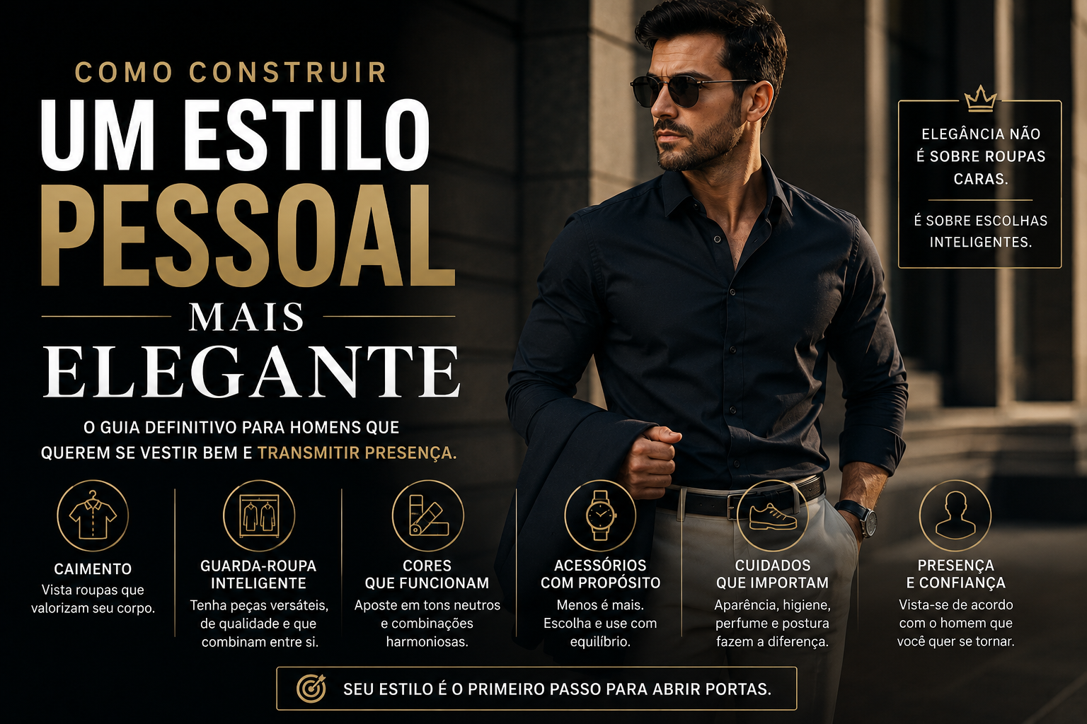 Homem elegante com estilo pessoal sofisticado e roupas masculinas bem ajustadas