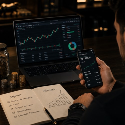 Pessoa começando a investir e planejando sua carteira de investimentos