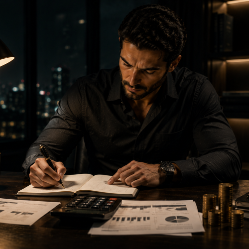 Homem organizando suas finanças pessoais em um escritório
