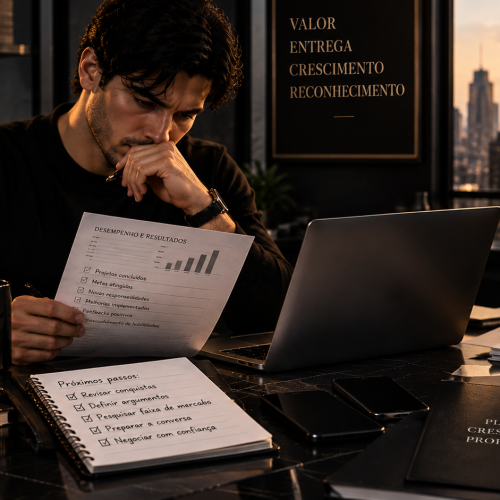 Profissional preparando uma negociação para pedir aumento de salário