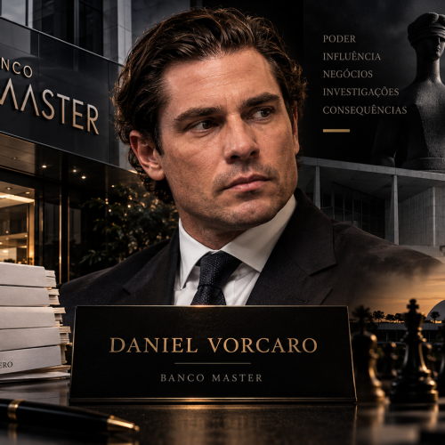 Composição editorial sobre Daniel Vorcaro, o Banco Master e as investigações relacionadas ao escândalo financeiro.