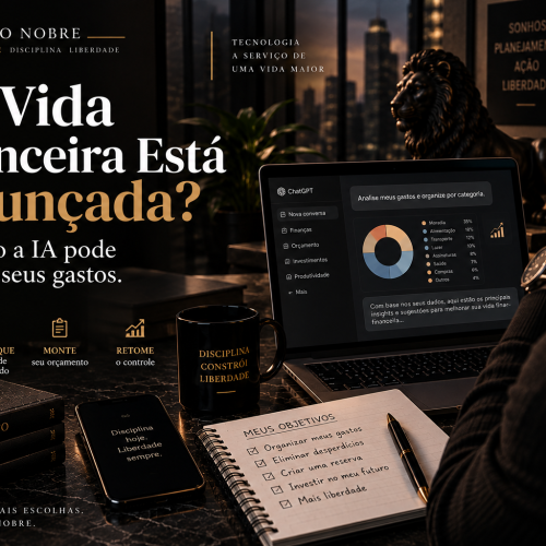 Homem usando inteligência artificial para organizar seus gastos e finanças pessoais